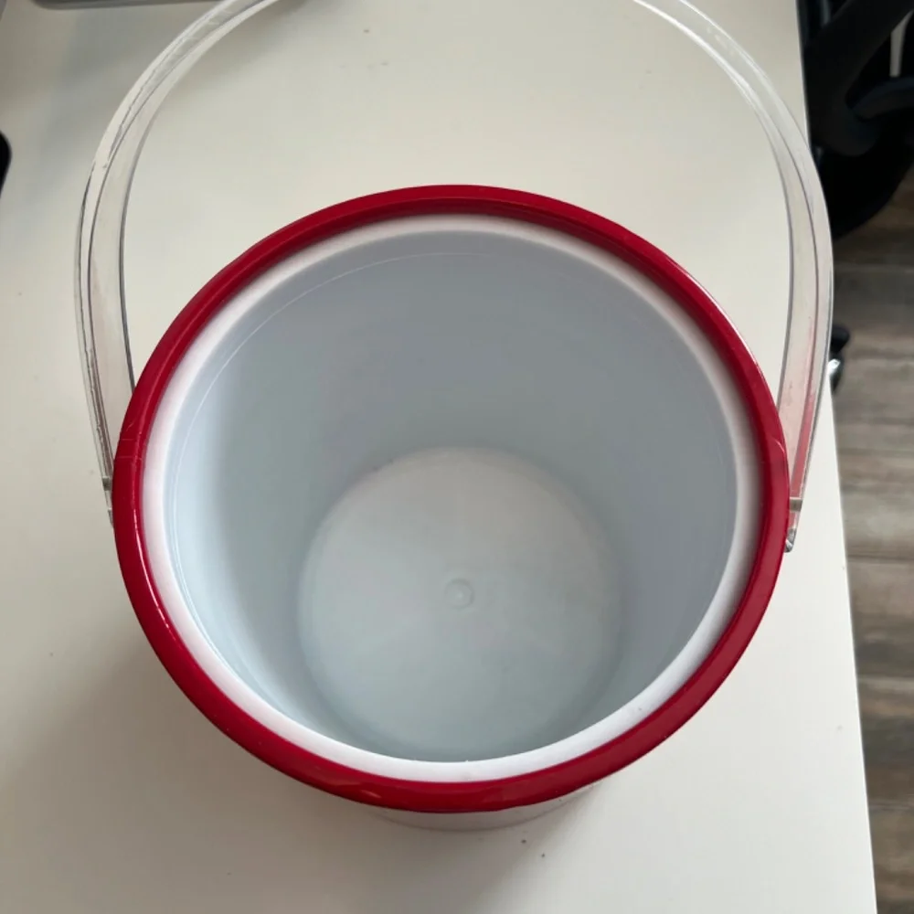 MCM Shelton-Ware Retro RED Ice Bucket W Clear Lucite Lid & Handle